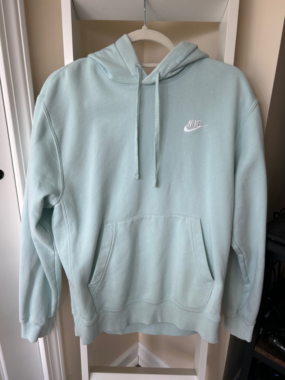 Nike Baby Blue Green Pullover Hoodie with White Swoosh